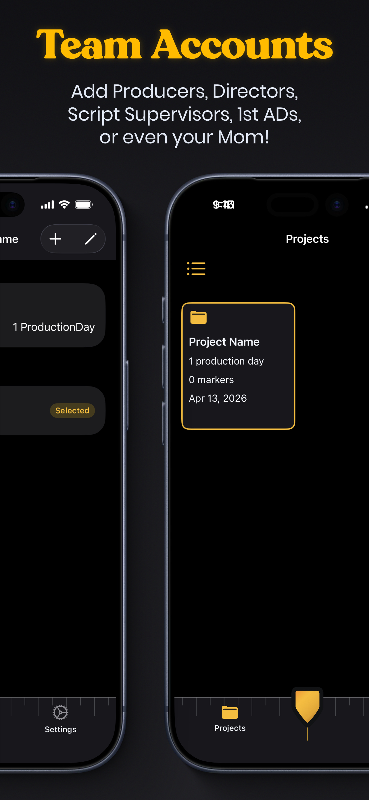 Meta Note team account project screens on two iPhones