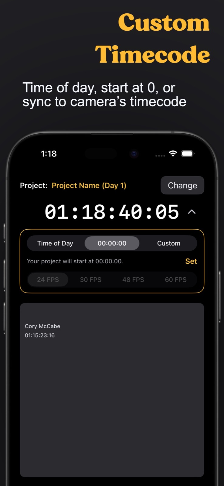 Meta Note showing time-of-day, zero-based, and custom timecode controls