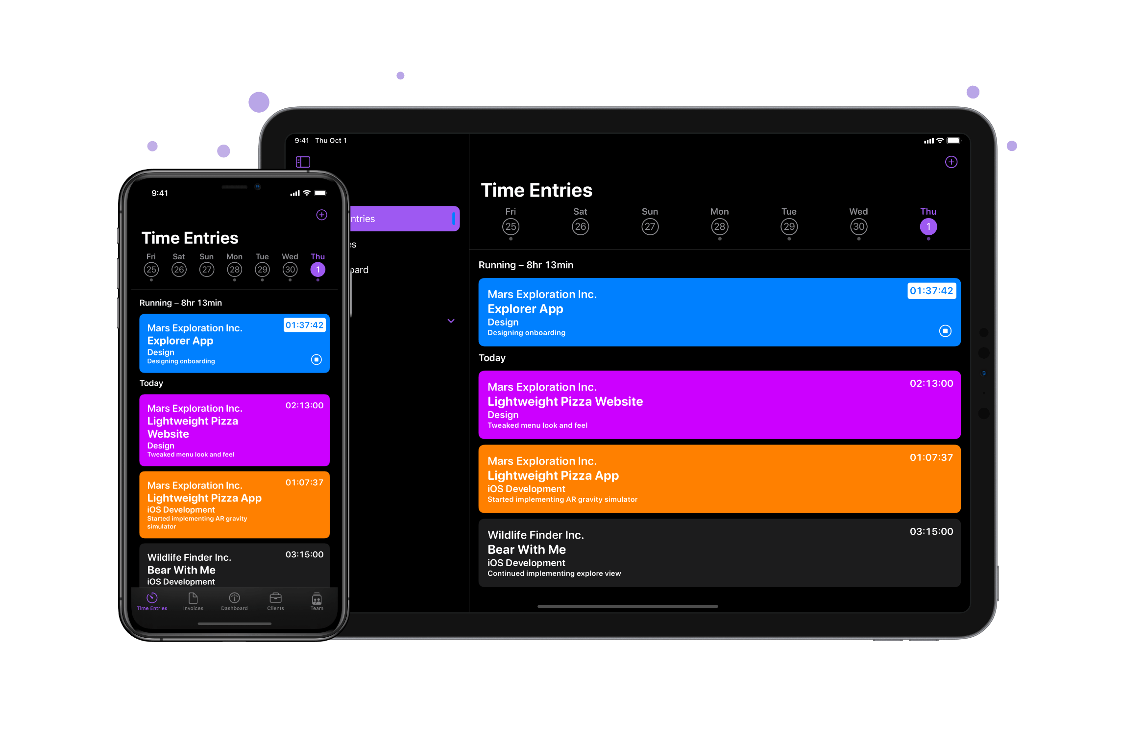 Orbit time tracking interface on iPhone