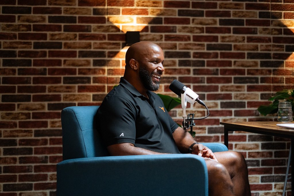 Priest Holmes recording The Holmes Stretch at HP Studios